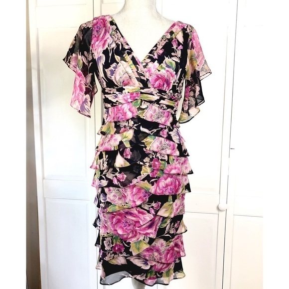 ADRIANNA PAPELL FLORAL PINK COCKTAIL DRESS 0583 - Picture 2 of 3